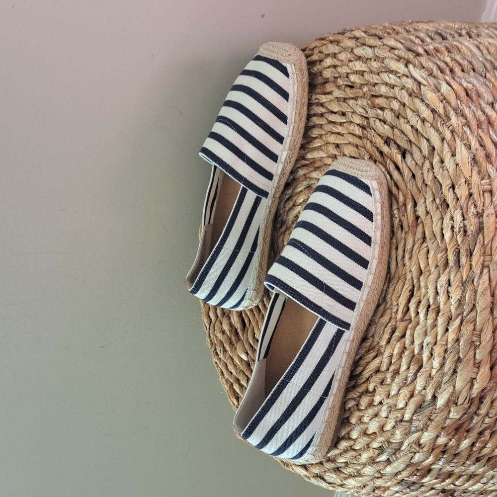 Striped Espadrille Flats - Navy and White